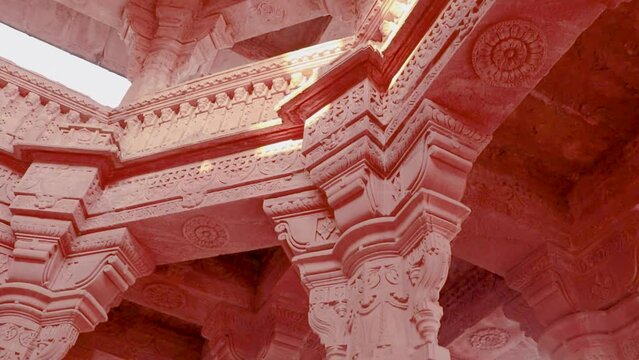red stone ancient hindu temple architecture from unique angle at day