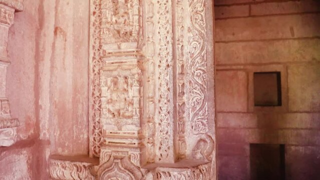 red stone ancient hindu temple architecture from unique angle at day