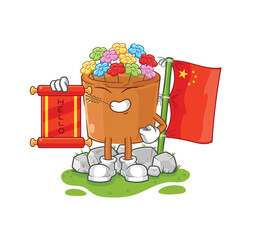 flowers in pot chinese cartoon. cartoon mascot vector