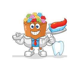 flowers in pot dentist illustration. character vector