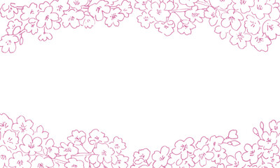 桜の線画イラスト。春の桜ベクター背景イラスト。満開の桜の線画。Line drawing illustration of cherry blossoms. Spring cherry blossom vector background illustration. Line drawing of cherry blossoms in full bloom.