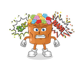 flowers in pot anime angry vector. cartoon character