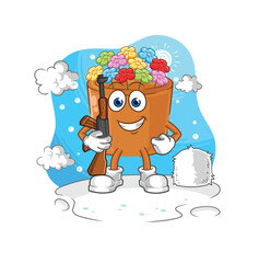 flowers in pot soldier in winter. character mascot vector