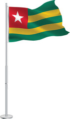 Isolated waving national flag of Togo on flagpole