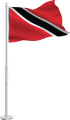 Isolated waving national flag of Trinidad and Tobago on flagpole