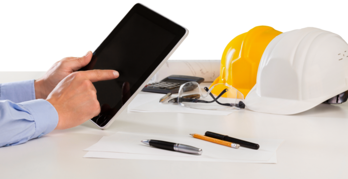 Close-up photo of business man hands holding digital tablet on background - Powered by Adobe