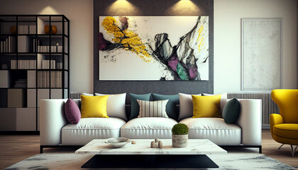 modern living interior with sofa, generative ai