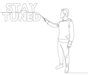 One continuous line of Stay Tuned words. Thin Line Illustration vector concept. Contour Drawing Creative ideas.
