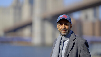 Afro-American Man at Brooklyn Bridge New York - travel photography
