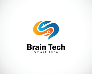 brain tech logo creative smart idea icon design connect arrow