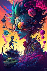 Psychedelic man in goggles