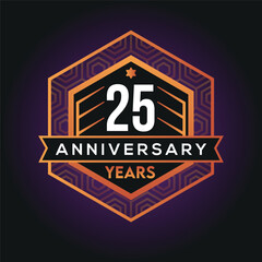 25th year anniversary celebration abstract logo design on vantage black background vector template