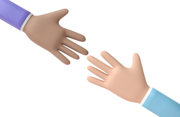 Helping hands isolated on transparent background. Cartoon character begging hand rescue concept.
