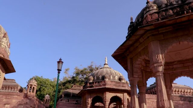 red stone ancient hindu temple architecture from unique angle at day