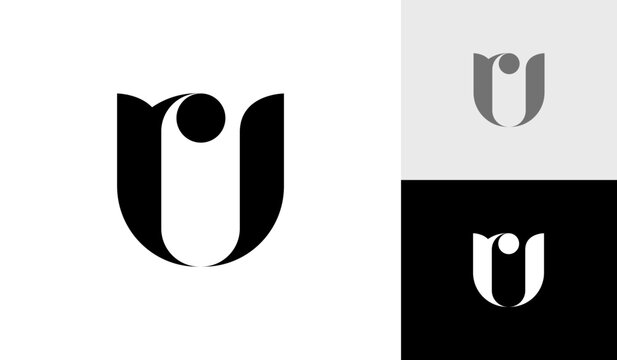 Letter RU or UR initial monogram with happy human logo design