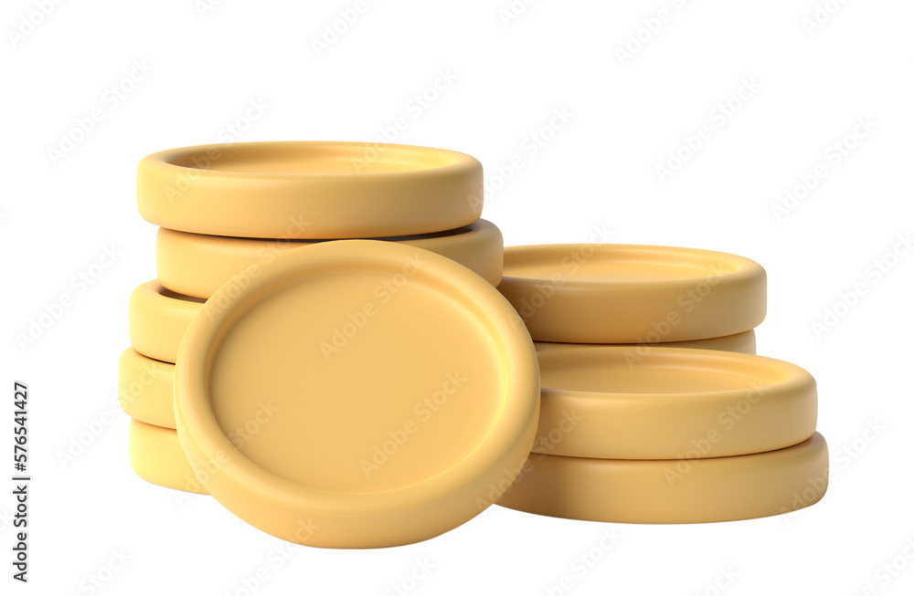 Poster 3d golden coin stack isolated on transparent background