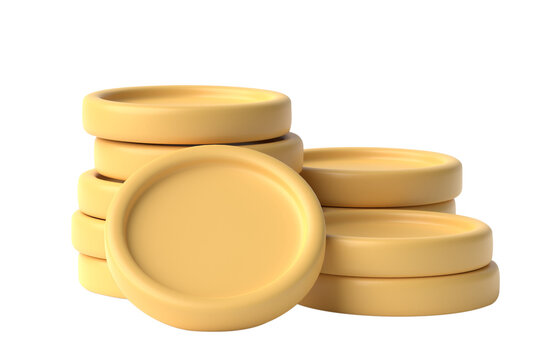 3D golden coin stack isolated on transparent background