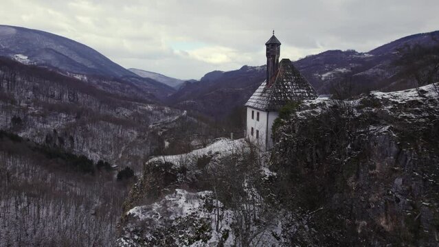 Flying over the Kuslat Mosque from the ottoman period in Bosnia and Herzegovina