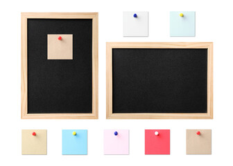 cork board with memo color paper isolated on white background