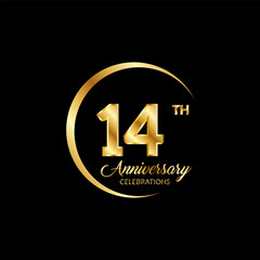 14 years anniversary. Anniversary template design concept with golden number , design for event, invitation card, greeting card, banner, poster, flyer, book cover and print. Vector Eps10