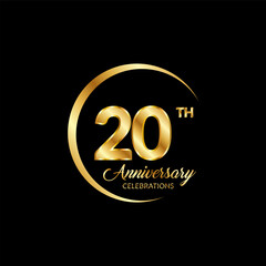 20 years anniversary. Anniversary template design concept with golden number , design for event, invitation card, greeting card, banner, poster, flyer, book cover and print. Vector Eps10