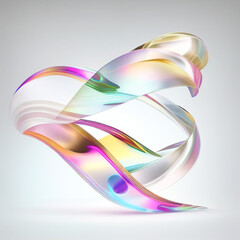Transparent glossy glass ribbon. Holographic curved wave in motion. 