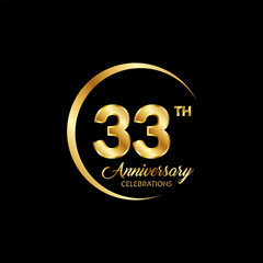 33 years anniversary. Anniversary template design concept with golden number , design for event, invitation card, greeting card, banner, poster, flyer, book cover and print. Vector Eps10