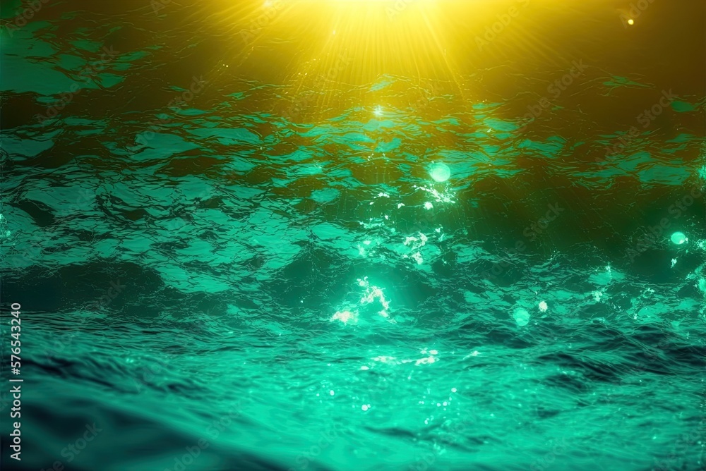 Poster sunlight reflecting off the ocean's surface in the summer; an abstract aqua backdrop with a texture 