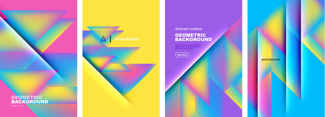 Obraz premium Set of abstract backgrounds - overlapping triangles with fluid gradients design. Collection of covers, templates, flyers, placards, brochures, banners