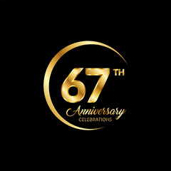 67 years anniversary. Anniversary template design concept with golden number , design for event, invitation card, greeting card, banner, poster, flyer, book cover and print. Vector Eps10