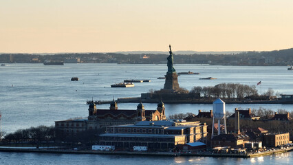 Liberty Island Statue of Liberty New York and Ellis Island -aerial view - drone photography