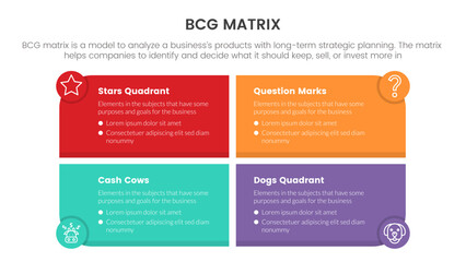 bcg growth share matrix infographic data template with big box symmetric shape concept for slide presentation