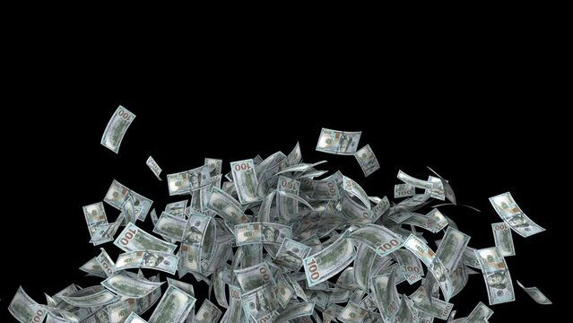 Flow of flying and falling dollar bills pack - 3d render with alpha channel.
