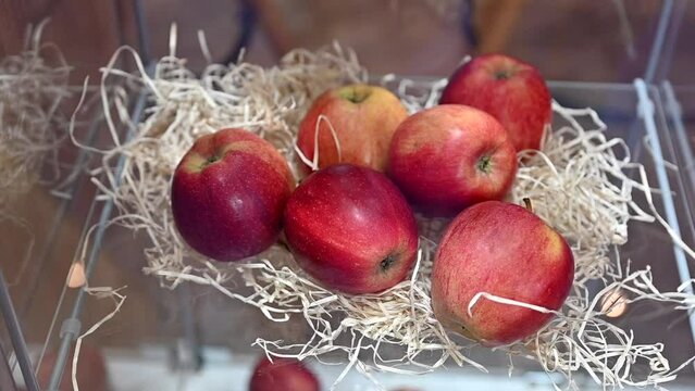 Apples are displayed during the Gulfood Exhibition in the United Arab Emirates.