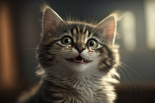 portrait of a cute cat smiling Generative AI illustration