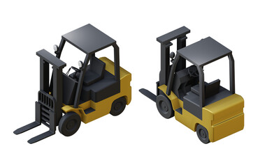 3d rendering heavy equipment forklift powered industrial truck isometric orthographic view