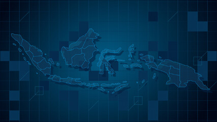 Cool blue Abstrak technologi vector tech Stylized modern indonesia map background Stylized wireframe and dots for data visualization and infographics HUD GUI UI