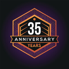 35th year anniversary celebration abstract logo design on vantage black background vector template