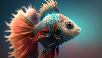 Fototapeta premium Colorful cute betta fish with beautiful long tail. Generative AI.