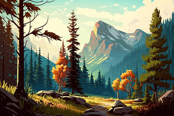 Mountain and Forest - Landscape Painting - Temperate - by Generative AI