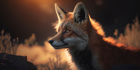 This photograph beautifully captures a fox in sharp focus against a background of natural light flares and bokeh. AI-Generated