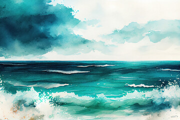 Watercolor, Sea background, Generative ai