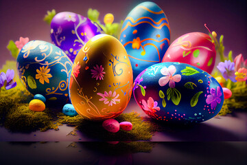 colorful traditional set of eggs for easter,