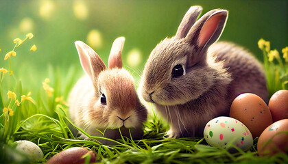 Cute bunnies and easter eggs