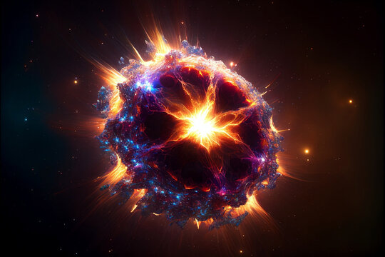 This stunning AI-generated photo captures a supernova, an extremely powerful stellar explosion that emits an incredible amount of energy and light. The image shows the expanding gases and matter produ