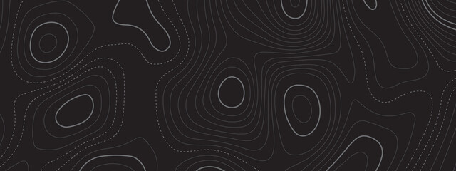 Topographic contours map background. Topography geographic white and black lines background. Geographic lines map on elevation assignment pattern. black paper curved reliefs background.