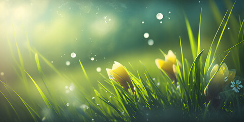 Morning Delight: Fresh Spring Grass and Bright Light as a Beautiful Natural Background