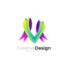 V logo and ribbon design combination, simple logo template