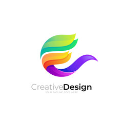 Abstract letter E logo with wing design illustration, modern style