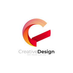 C logo with simple design, 3d colorful logos, red color